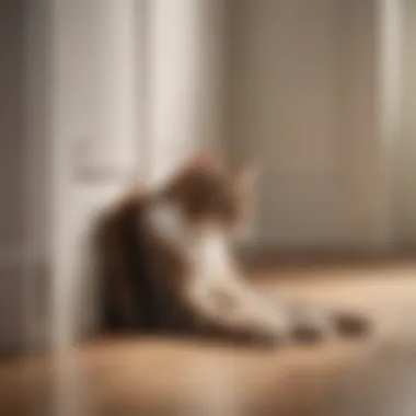 A cozy alternative scratching post placed next to a door.