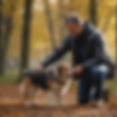 A dog owner practicing training exercises with their pet