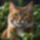 Cat curiously observing vibrant green plants