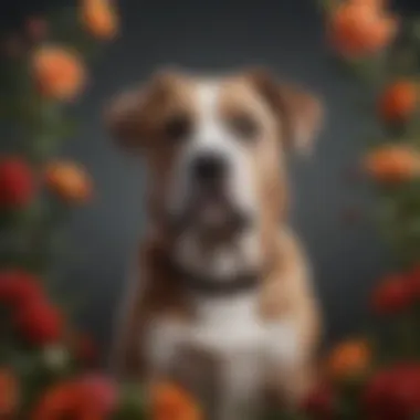 A personalized tribute with flowers and a photo of a beloved pet