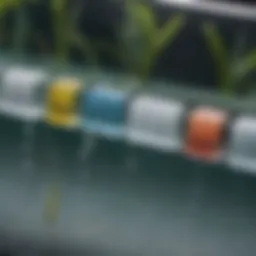 A close-up view of water hardness test strips showing varying levels of hardness.