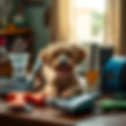 An assortment of dog deshedding tools displayed on a table