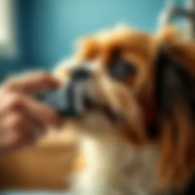 Grooming a Dog with a Deshedder Close-up of a dog being groomed with a deshedder