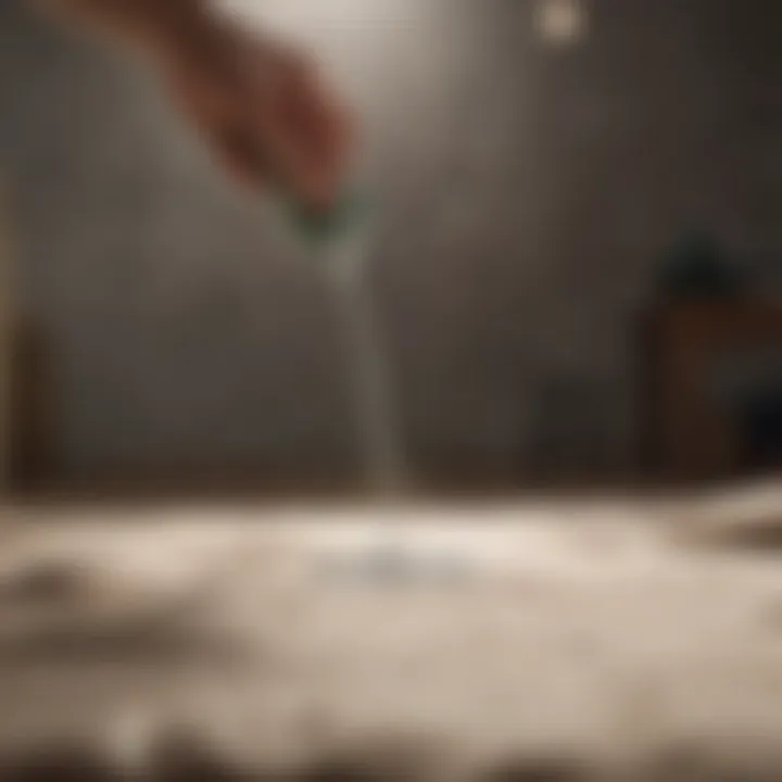 Demonstration of spraying enzyme cleaner on a fabric.