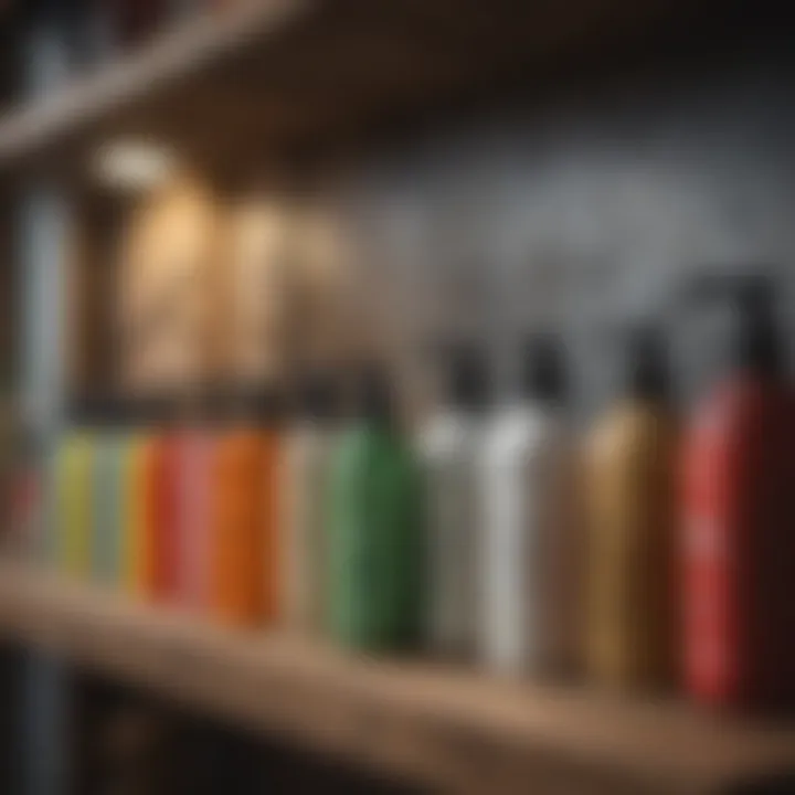 A selection of various enzyme sprays displayed on a shelf.