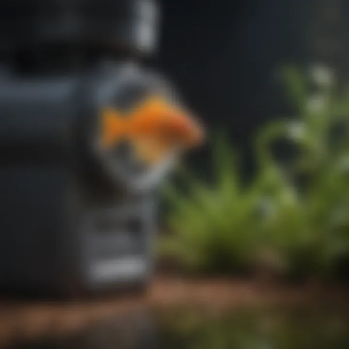 Close-up of an automatic fish feeder in action