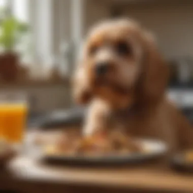 Balanced Mealtime for a Cockapoo A Cockapoo enjoying a meal with a balanced diet on a feeding schedule