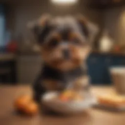 A Yorkie Poo enjoying a bowl of nutritious food