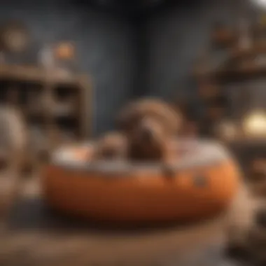 Popular brands of cave dog beds displayed in a pet store