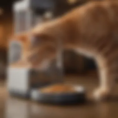 Cat Relishing Food from the Dispenser Close-up of cat enjoying food from automatic dispenser