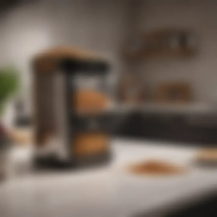 Elegant battery operated cat food dispenser in modern kitchen setting