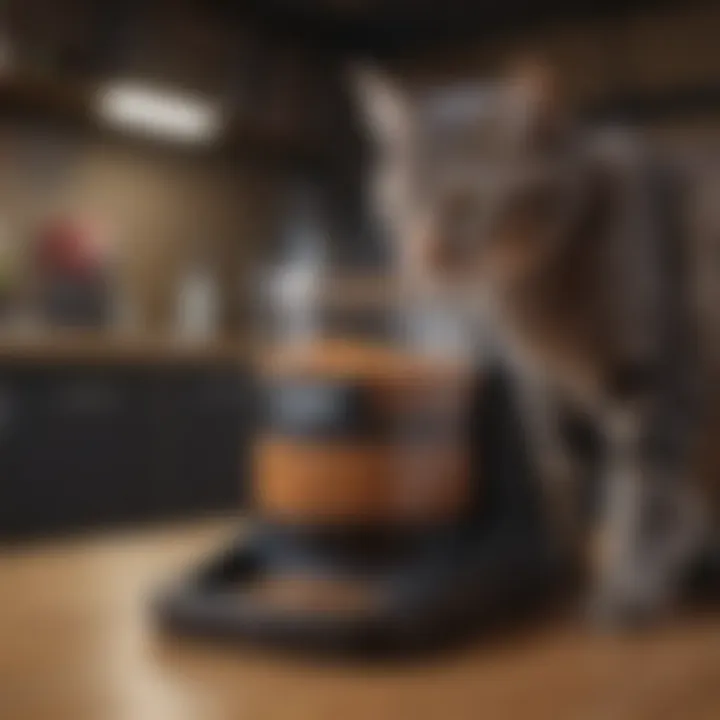 Owner setting up cat food dispenser for their pet