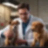 Veterinarian examining a dog during a check-up