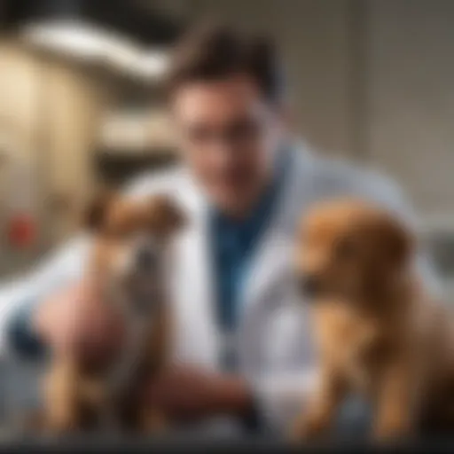 Veterinarian examining a dog during a check-up