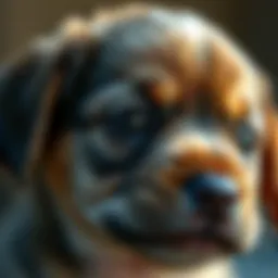 Close-up of a puppy with partially opened eyes
