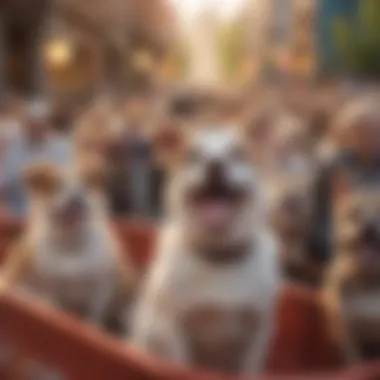 A joyful crowd enjoying the vibrant atmosphere of a pet parade