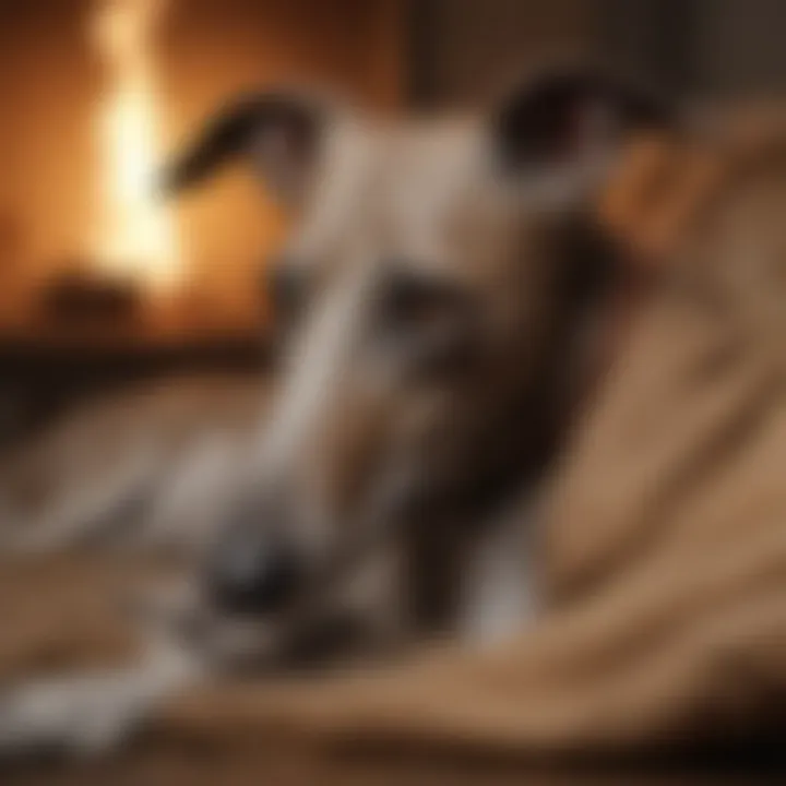 A serene greyhound resting in a cozy environment, representing the importance of welfare.