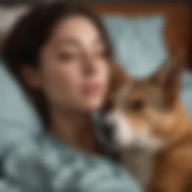A stylized depiction of common health considerations when sleeping with pets