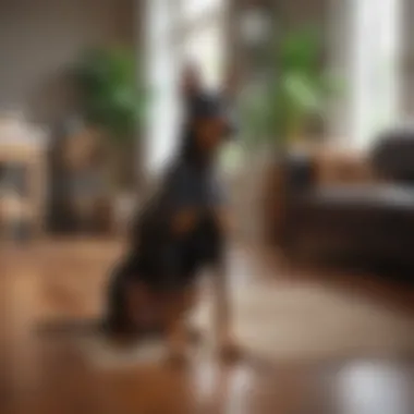 Doberman in a Welcoming Home Environment Well-maintained Doberman with owner in a cozy home setting