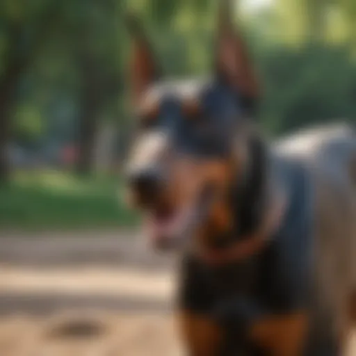 Energetic Doberman playing in a park