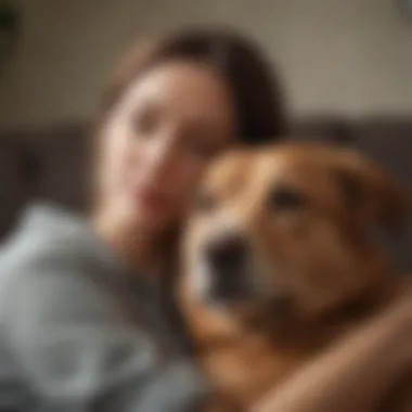 An affectionate dog resting its head on a person's lap, symbolizing companionship.