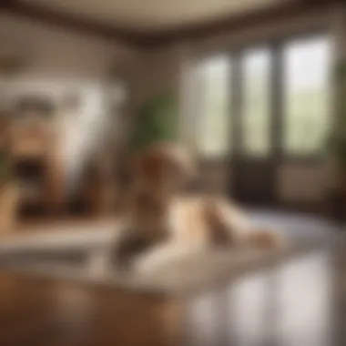 A serene home environment with a dog peacefully lying on the floor, embodying tranquility.