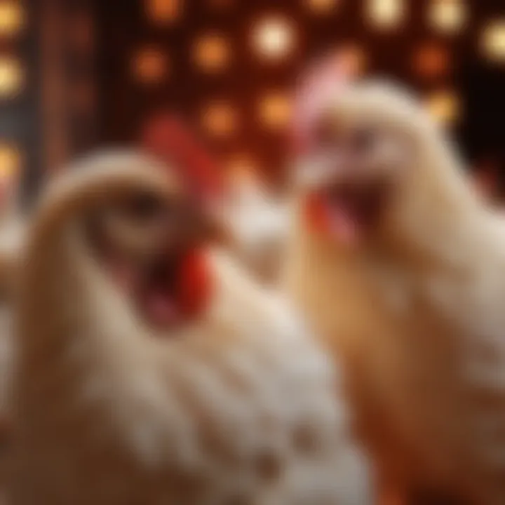 Healthy chickens exhibiting growth and vitality under red light treatment