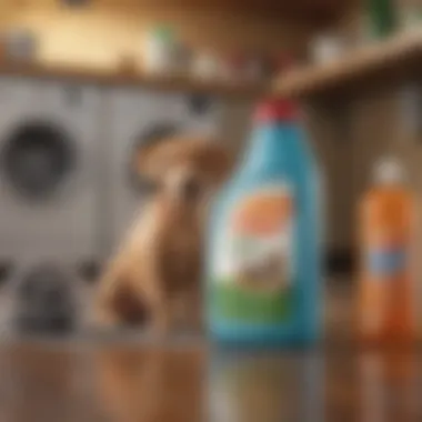 Natural environment with biodegradable enzymatic detergent packaging, emphasizing sustainability.
