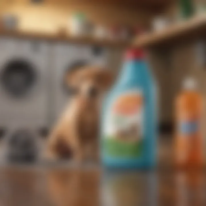 Natural environment with biodegradable enzymatic detergent packaging, emphasizing sustainability.