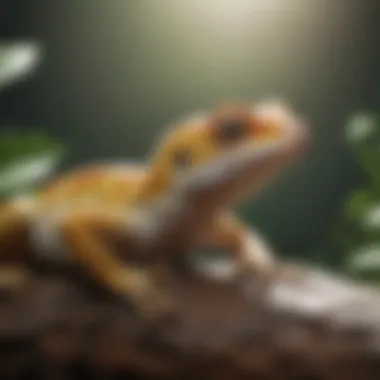 Gecko Comfort in Humid Environment A close-up of a gecko basking in a humid environment, illustrating comfort and health.