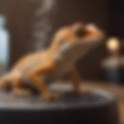 A gecko perched on a humidifier, showcasing the relationship between humidity and reptile health.