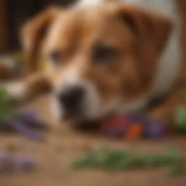 Natural Components in Dog Fragrances A close-up of natural ingredients used in dog sprays, such as essential oils and herbs.