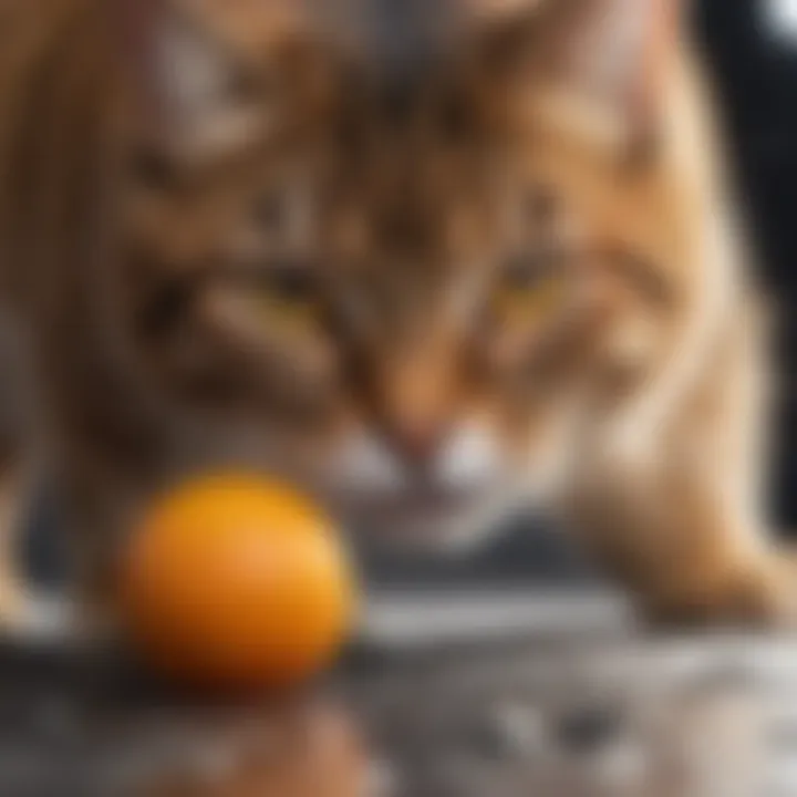 A cat curiously sniffing around a sprayed area