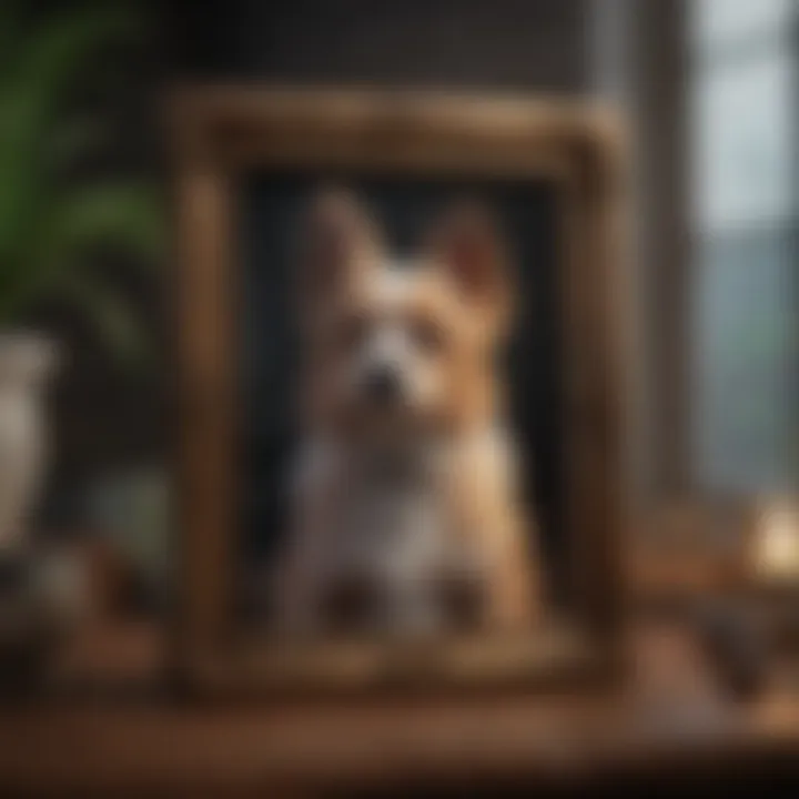 A beautifully crafted photo frame holding a pet's picture