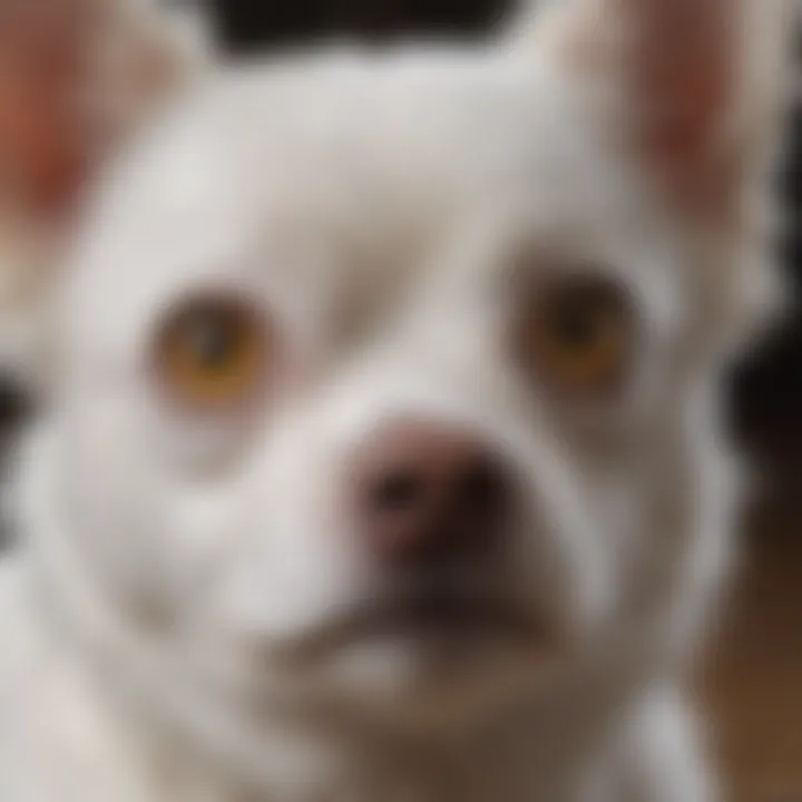 Close-up of a small white dog with expressive eyes