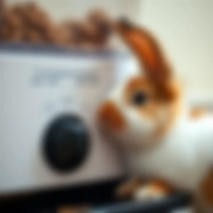 Close-up of the control panel of a timed rabbit food dispenser