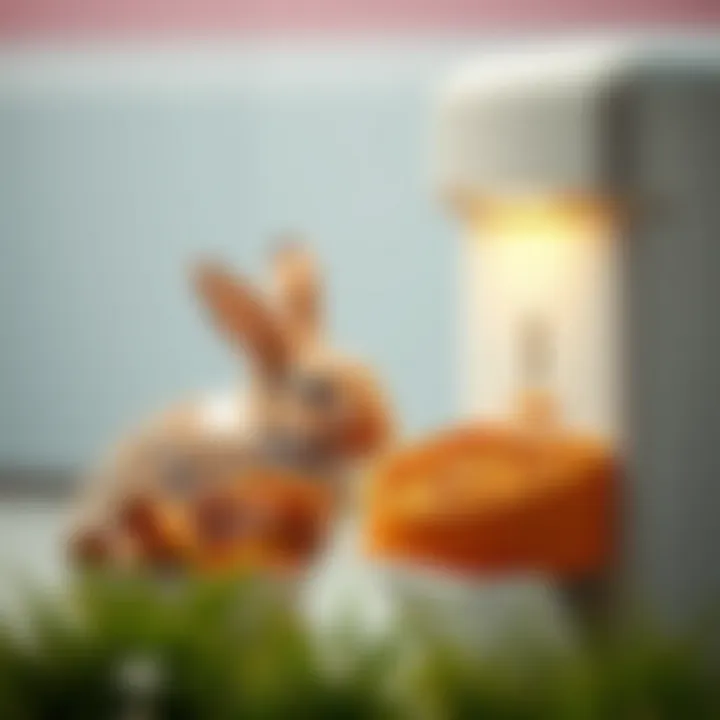 A rabbit interacting with a food dispenser, highlighting user engagement