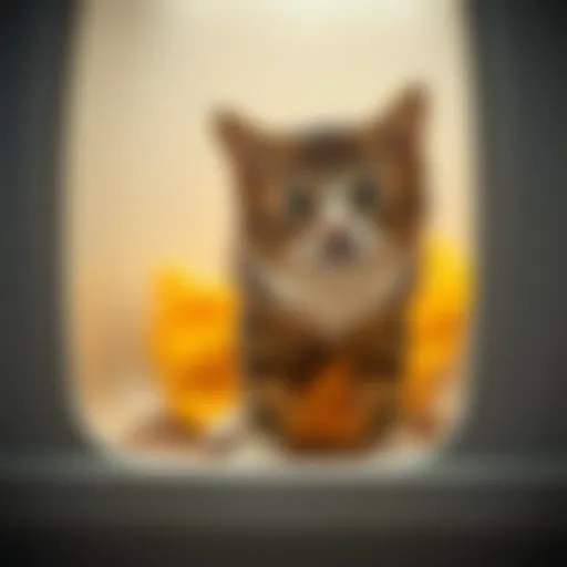 A serene cat exploring a litter box