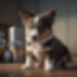 A Mini Aussie puppy engaging in a training session with a joyful expression.