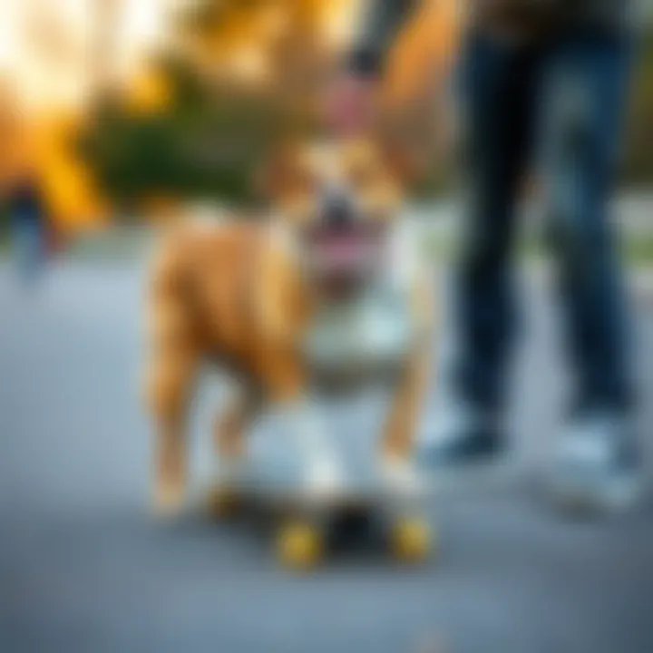 A dog and owner practicing skateboarding techniques together