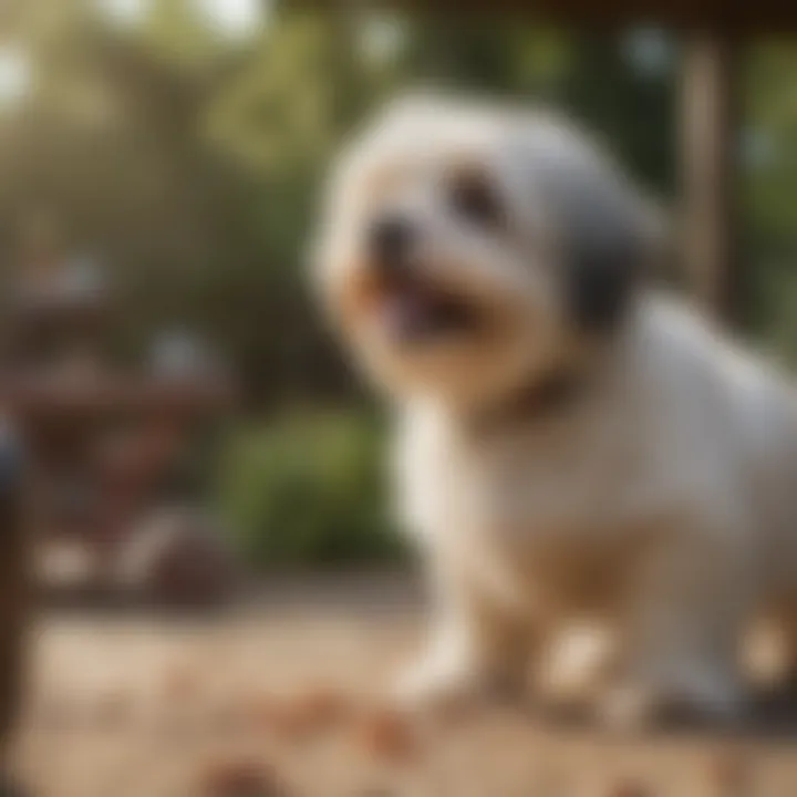 Havanese dog interacting playfully with its owner in a vibrant outdoor setting