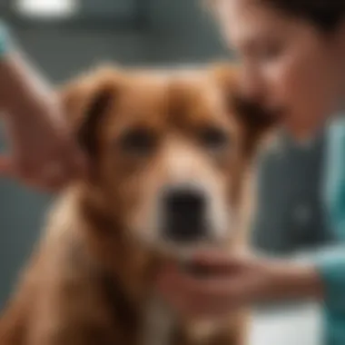 Veterinary Examination for Malassezia Dermatitis A veterinarian examining a dog's skin condition