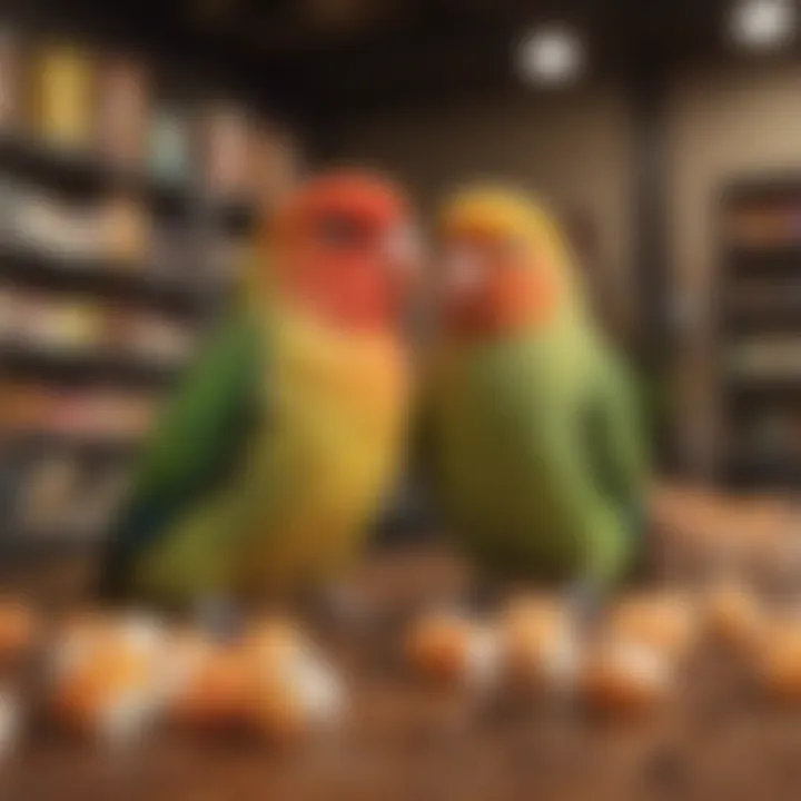 Store-bought lovebird treats on display