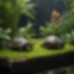 A beautifully arranged turtle tank showcasing aquatic plants and decorations