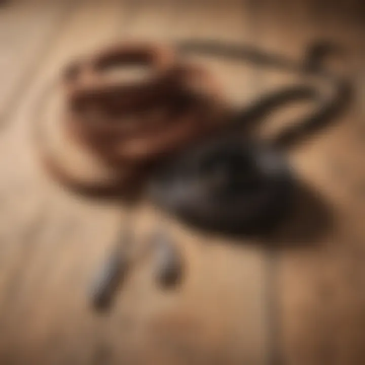 Various types of slip leads displayed on a wooden surface
