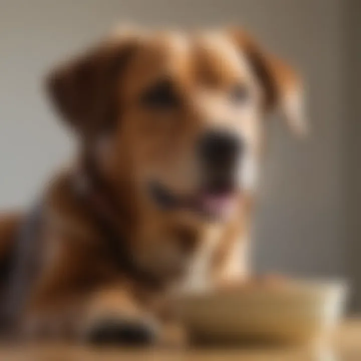 A happy dog enjoying a bowl of Acana dog food designed for sensitive stomachs