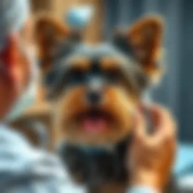 Veterinary Diagnosis of Allergies Veterinarian examining a Yorkshire Terrier for allergy diagnosis