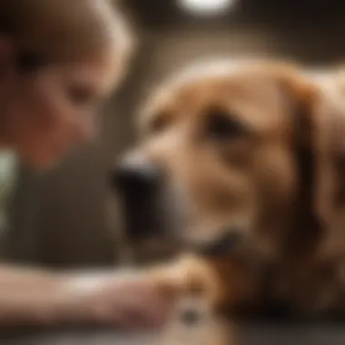 A vet examining a dog's skin condition in a clinical setting.