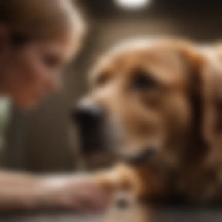 A vet examining a dog's skin condition in a clinical setting.