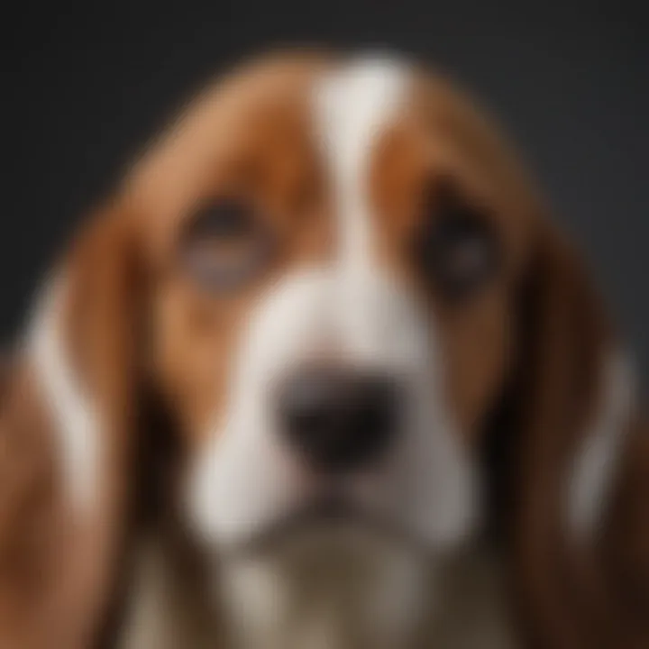 A close-up of a Basset Hound mix puppy's face, highlighting its expressive eyes and distinctive features.